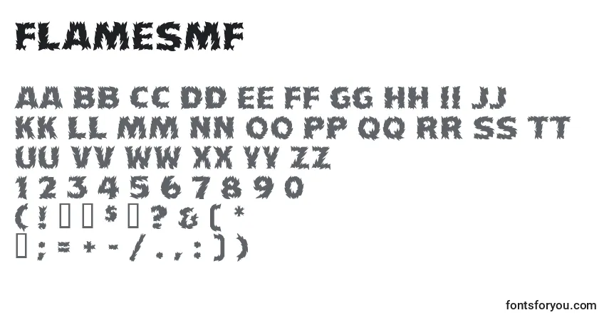 Czcionka FlamesMf – alfabet, cyfry, specjalne znaki
