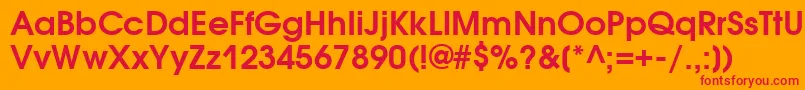 AvantgardegothicettBold-Schriftart – Rote Schriften auf orangefarbenem Hintergrund