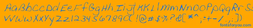 Lehn111-Schriftart – Blaue Schriften auf orangefarbenem Hintergrund