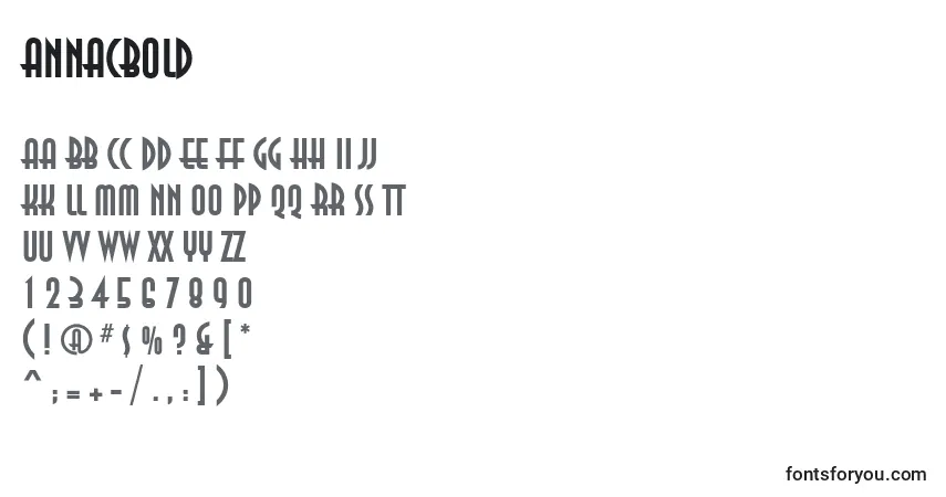 A fonte AnnacBold – alfabeto, números, caracteres especiais