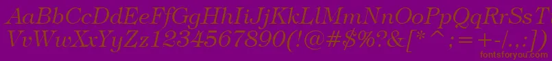 TiffanyLightItalicBt-Schriftart – Braune Schriften auf violettem Hintergrund