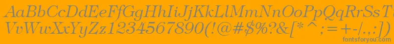 TiffanyLightItalicBt-Schriftart – Graue Schriften auf orangefarbenem Hintergrund