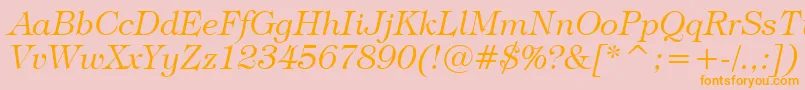 TiffanyLightItalicBt-Schriftart – Orangefarbene Schriften auf rosa Hintergrund