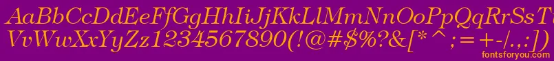 TiffanyLightItalicBt Font – Orange Fonts on Purple Background