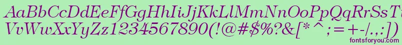 TiffanyLightItalicBt Font – Purple Fonts on Green Background