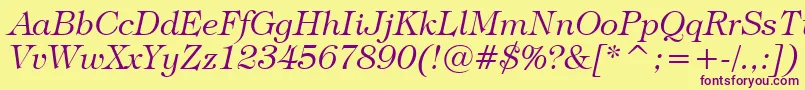 TiffanyLightItalicBt Font – Purple Fonts on Yellow Background