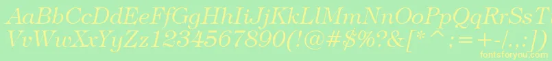 TiffanyLightItalicBt Font – Yellow Fonts on Green Background