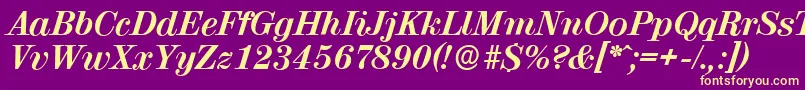 Шрифт ValenciaserialXboldItalic – жёлтые шрифты на фиолетовом фоне