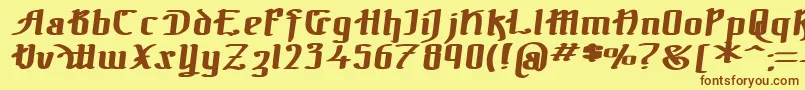 フォントTheBlackBlocBoldItalic – 茶色の文字が黄色の背景にあります。