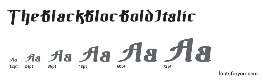 Размеры шрифта TheBlackBlocBoldItalic