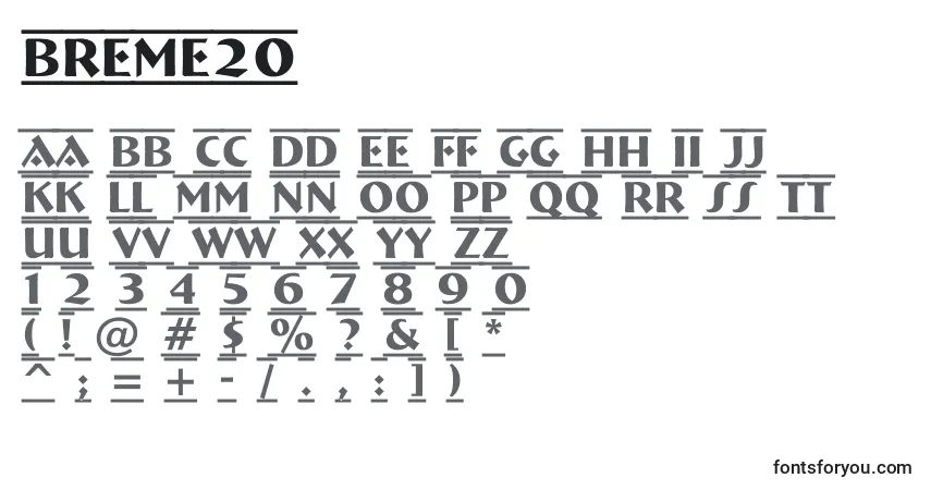 Шрифт Breme20 – алфавит, цифры, специальные символы