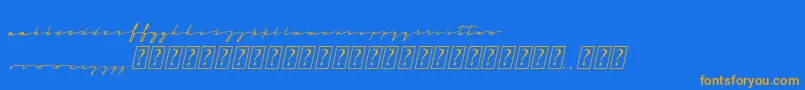 フォントMidnightCali – オレンジ色の文字が青い背景にあります。