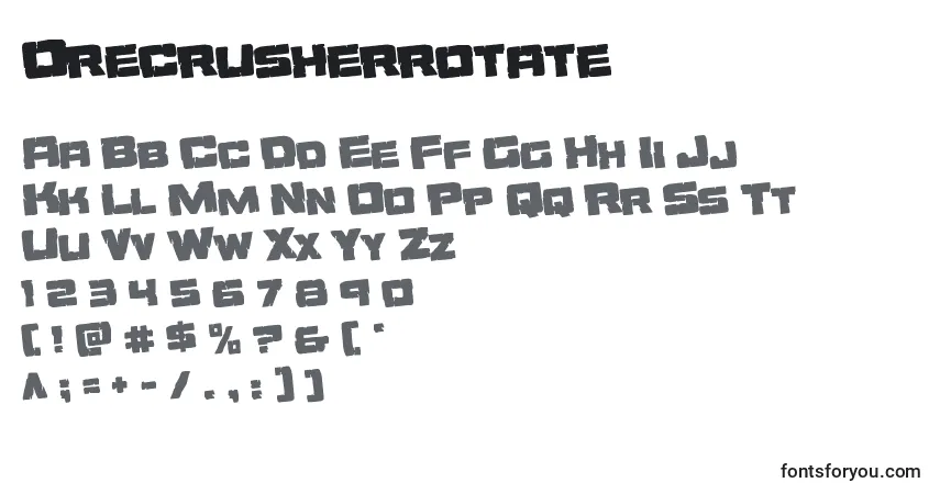Schriftart Orecrusherrotate – Alphabet, Zahlen, spezielle Symbole