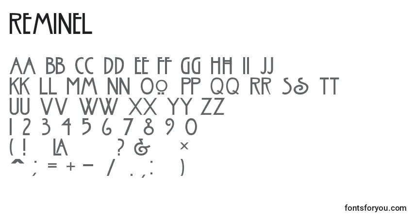 characters of reminel font, letter of reminel font, alphabet of  reminel font