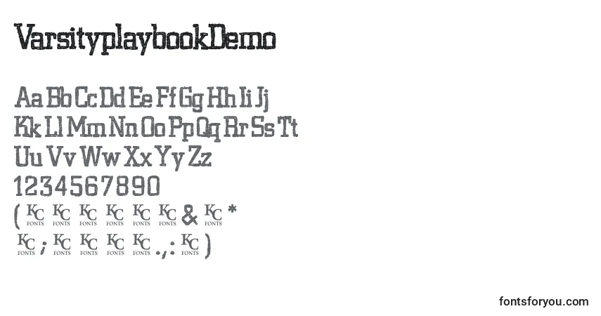 A fonte VarsityplaybookDemo – alfabeto, números, caracteres especiais