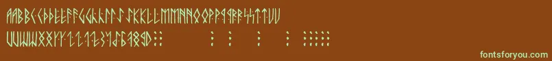 フォントRunic ffy – 緑色の文字が茶色の背景にあります。