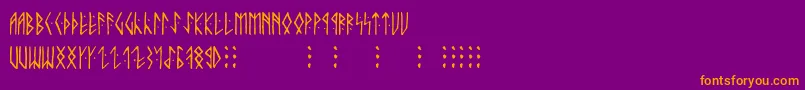 Runic ffy-Schriftart – Orangefarbene Schriften auf violettem Hintergrund