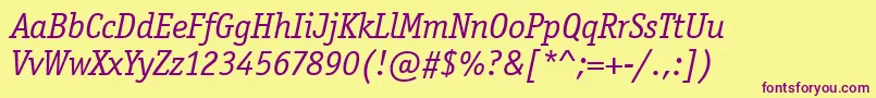 OfficinaSerifItcTtBookita Font – Purple Fonts on Yellow Background