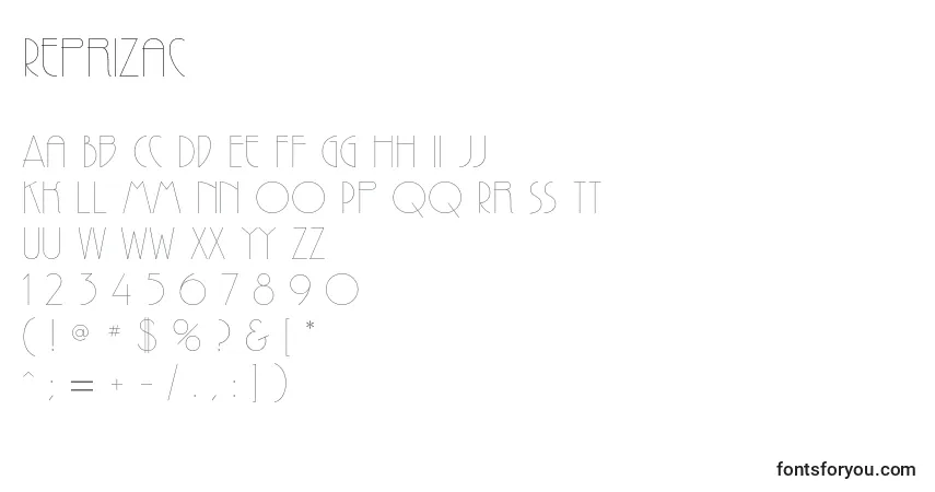 Czcionka Reprizac – alfabet, cyfry, specjalne znaki