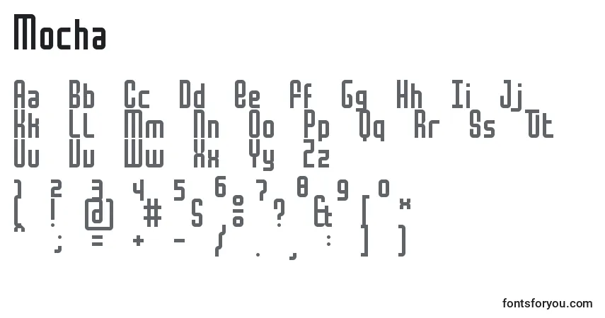 A fonte Mocha – alfabeto, números, caracteres especiais