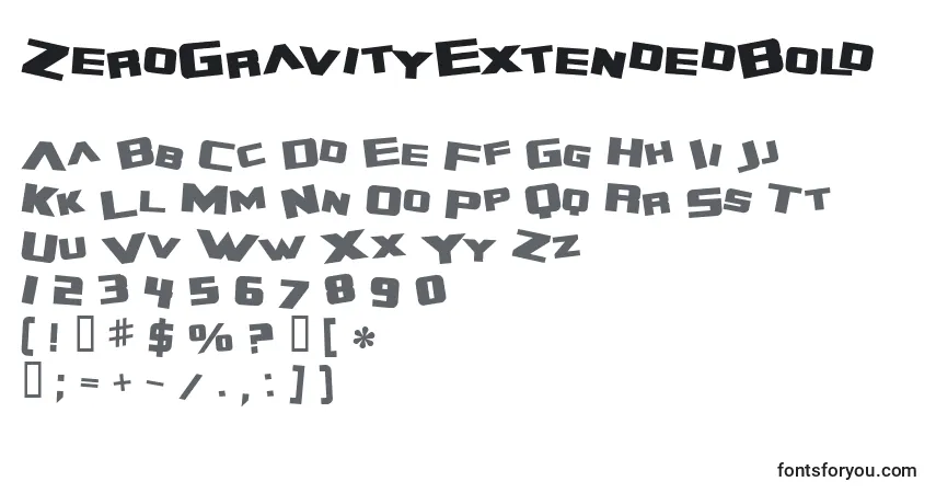 Schriftart ZeroGravityExtendedBold – Alphabet, Zahlen, spezielle Symbole