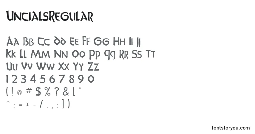 Schriftart UncialsRegular – Alphabet, Zahlen, spezielle Symbole