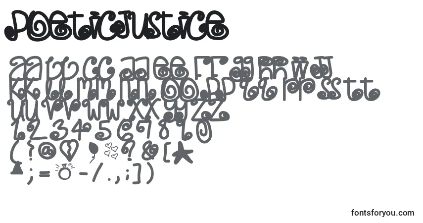 Czcionka Poeticjustice – alfabet, cyfry, specjalne znaki
