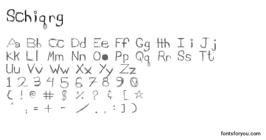 Czcionka Schiqrg – alfabet, cyfry, specjalne znaki
