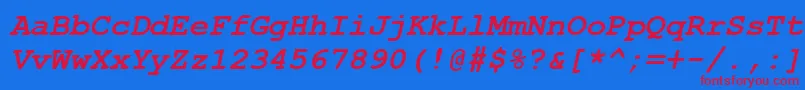 CourierNewCeBoldItalic-Schriftart – Rote Schriften auf blauem Hintergrund