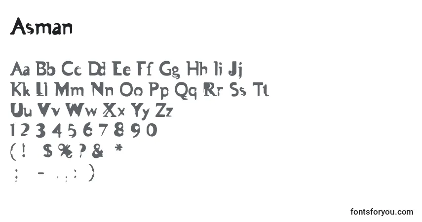 Czcionka Asman – alfabet, cyfry, specjalne znaki
