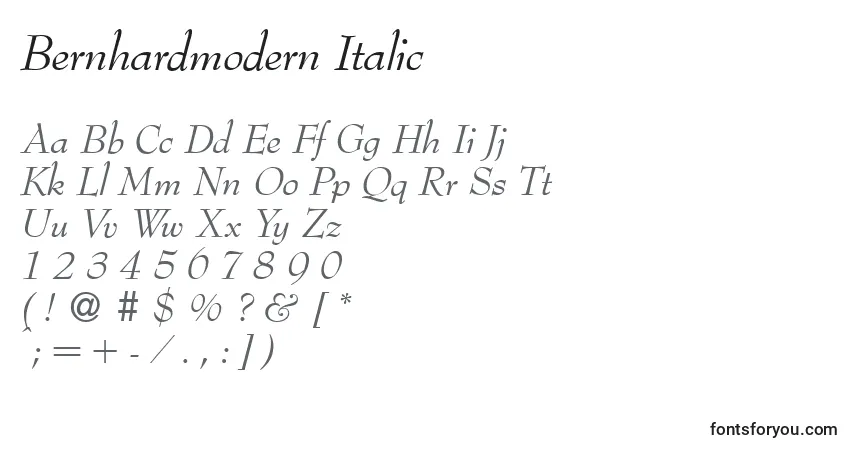 Schriftart Bernhardmodern Italic – Alphabet, Zahlen, spezielle Symbole