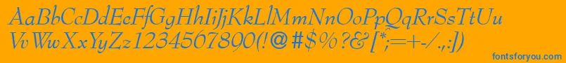 Fonte Bernhardmodern Italic – fontes azuis em um fundo laranja