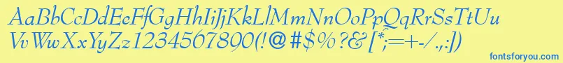 Bernhardmodern Italic-Schriftart – Blaue Schriften auf gelbem Hintergrund