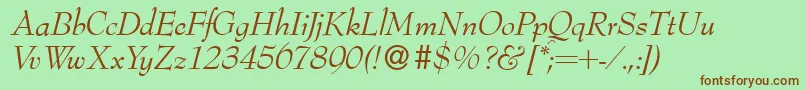 Fonte Bernhardmodern Italic – fontes marrons em um fundo verde