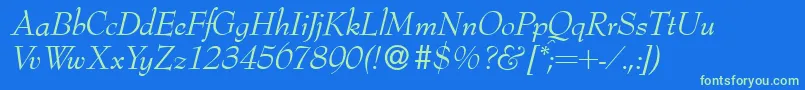 Bernhardmodern Italic-fontti – vihreät fontit sinisellä taustalla
