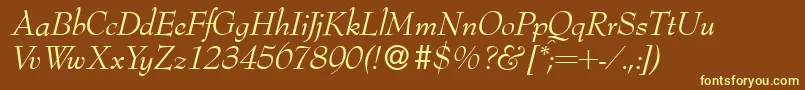 Bernhardmodern Italic-fontti – keltaiset fontit ruskealla taustalla