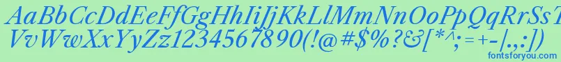 LibrecaslontextItalic-fontti – siniset fontit vihreällä taustalla