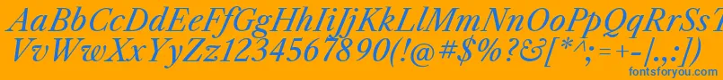 フォントLibrecaslontextItalic – オレンジの背景に青い文字