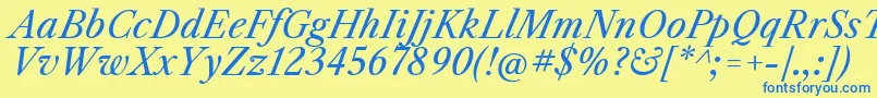 フォントLibrecaslontextItalic – 青い文字が黄色の背景にあります。