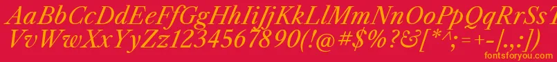 LibrecaslontextItalic Font – Orange Fonts on Red Background