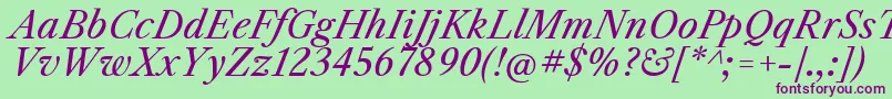 LibrecaslontextItalic Font – Purple Fonts on Green Background