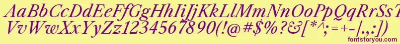 LibrecaslontextItalic Font – Purple Fonts on Yellow Background