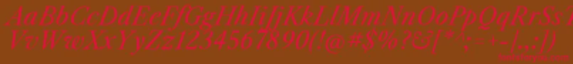 LibrecaslontextItalic Font – Red Fonts on Brown Background