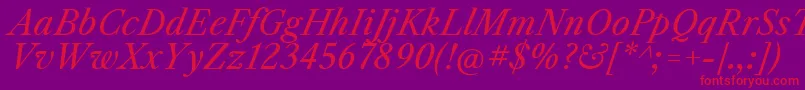 LibrecaslontextItalic Font – Red Fonts on Purple Background