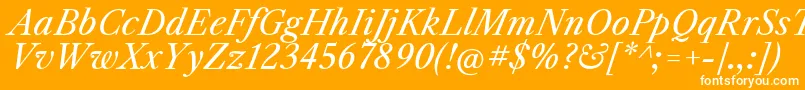 Czcionka LibrecaslontextItalic – białe czcionki na pomarańczowym tle