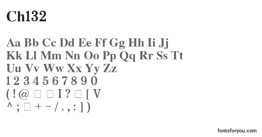 A fonte Ch132 – alfabeto, números, caracteres especiais