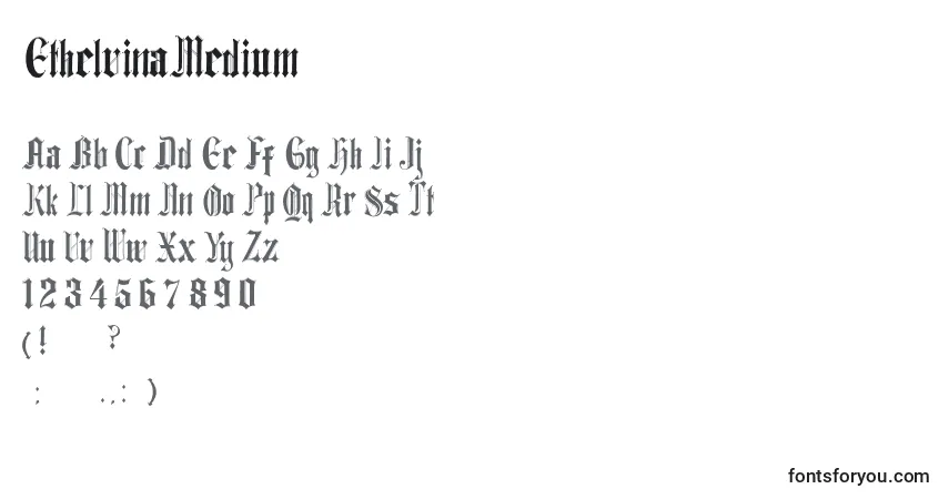 A fonte EthelvinaMedium – alfabeto, números, caracteres especiais