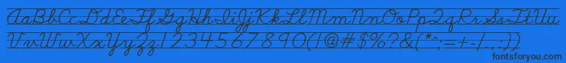 Schoolscriptdashed-Schriftart – Schwarze Schriften auf blauem Hintergrund