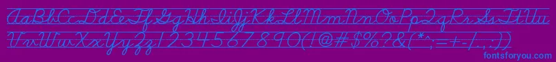 Schoolscriptdashed-Schriftart – Blaue Schriften auf violettem Hintergrund