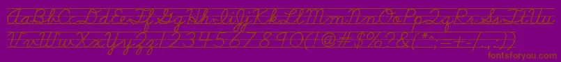 Schoolscriptdashed-fontti – ruskeat fontit violetilla taustalla